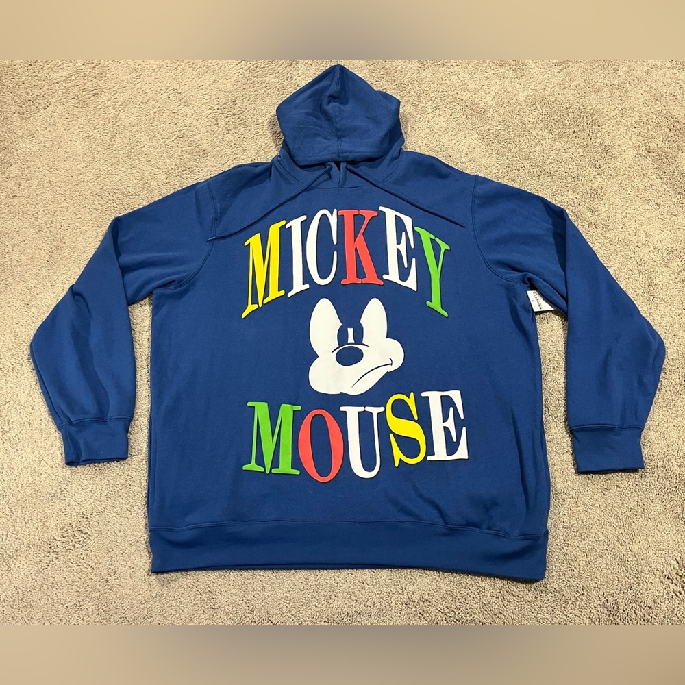 Disney Mickey Mouse Blue Pullover Hoodie Graphic Print Men Sz 2XL Big & Tall EUC